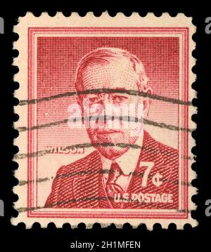 Timbre imprimé aux États-Unis montrant Woodrow Wilson vers 1956 Banque D'Images