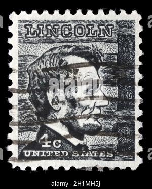 Timbres en France montre le président Abraham Lincoln (1809-1865), série d'éminents américains Question, vers 1965 Banque D'Images