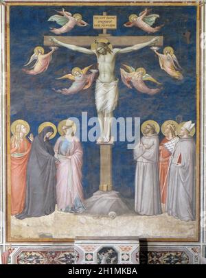 Crucifixion, fresque de Taddeo Gaddi, sacristie de la Basilique Santa Croce (Basilique de la Sainte Croix) - La célèbre église franciscaine à Florence, Italie Banque D'Images