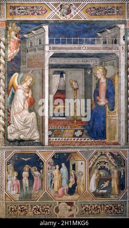 Annonciation à la Vierge Marie, le Baptême du Christ, Nativité par Pietro di Miniato, Santa Maria Novella à Florence, l'église dominicaine Principal, ita Banque D'Images