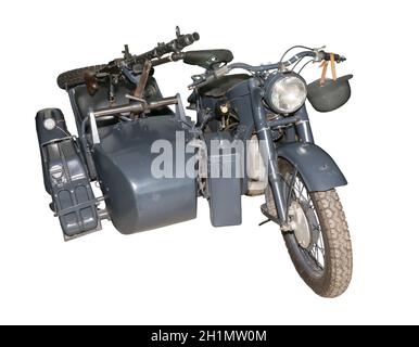 La moto allemande BMW R-12 avec une mitrailleuse MG-34/42-est isolée sur le blanc Banque D'Images