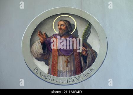 Saint Marko Krizin, fresque de la Basilique du Sacré-Cœur de Jésus à Zagreb, Croatie Banque D'Images