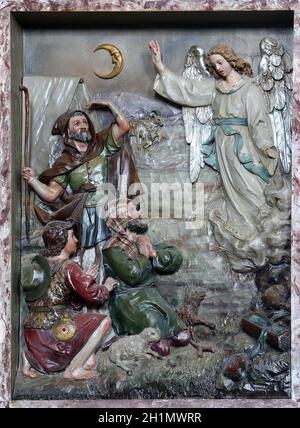 Ange de l'Éternel a visité les bergers et les a informés de la naissance de Jésus, retable de l'église de Saint Matthieu à Stitar, Croatie Banque D'Images