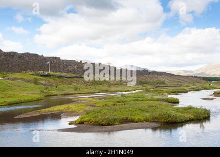 Le site de Thingvellir, Islande. Islandaise célèbre monument. Cercle d'or de l'Islande Banque D'Images