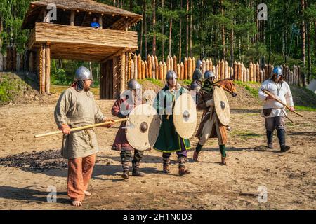 Cedynia, Poland June 2019 Historical reenactment of Battle of Cedynia, an army of Mieszko I of Poland defeated forces of Hodo of Germany, 11th century Stock Photo