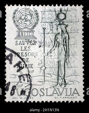 Timbres en Yougoslavie dédié à la 15e anniversaire de l'UNESCO, vers 1962. Banque D'Images