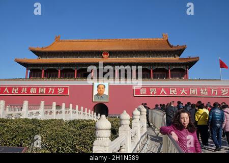 Portrait de Mao Cetung, entrée de la porte de la paix céleste, Palais impérial sur la place Tiananmen. Ville interdite à Pékin Banque D'Images