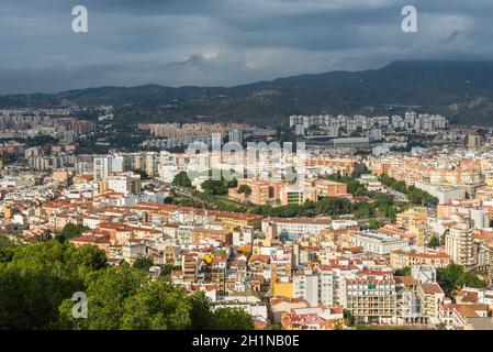 Malaga, Espagne - décembre 7, 2016 : Vue aérienne de Malaga avant la pluie à Malaga, Andalousie, espagne. Banque D'Images
