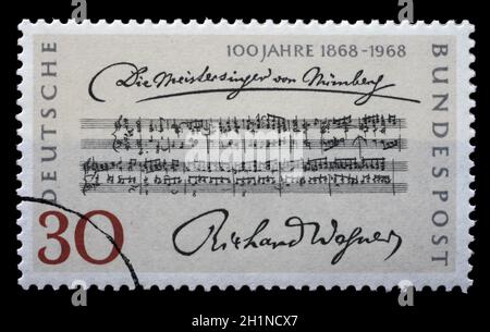 Timbre imprimé en Allemagne montre Opening bars, Die Meistersinger von Nurnberg, par Richard Wagner, Centenaire de la 1ère représentation, vers 1968 Banque D'Images