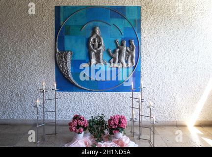 Adoration des Mages par Maria de secours en Munz-Natterer l'apparition du Seigneur église de Munchen Allemagne, Blumenau Banque D'Images