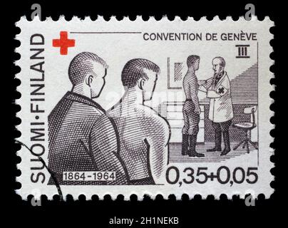 Timbres en Finlande montre le dépistage de la santé, Croix Rouge, vers 1963 de la série. Banque D'Images