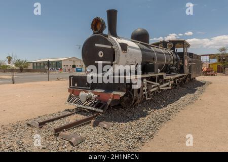 Ancienne locomotive à vapeur à la station d'Usakos, Erongo, Namibie, Banque D'Images