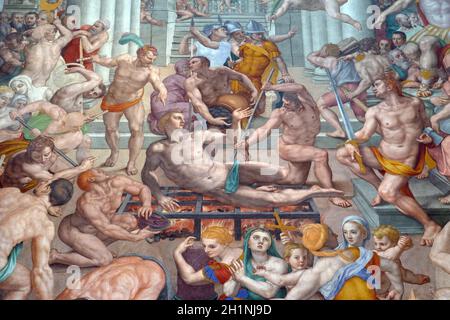 Le Martyre de Saint Laurent, 1569, fresque de Agnolo Bronzino dans la basilique San Lorenzo à Florence, Italie Banque D'Images