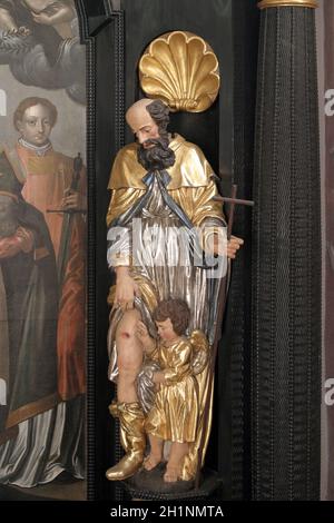 Saint Roch, statue sur l'autel de Saint Dionysius dans l'église Sainte Catherine d'Alexandrie à Zagreb, Croatie Banque D'Images