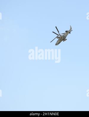 Rostov-sur-le-Don, Russie - 27 août 2020 : hélicoptère Ka-52 dans un terrain d'entraînement militaire Banque D'Images