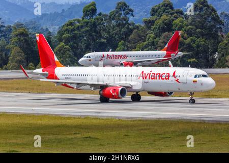 Medellin, Colombie - 26 janvier 2019 : avion Airbus A321 d'Avianca à l'aéroport de Medellin Rionegra (MDE) en Colombie. Airbus est un manu d'avion européen Banque D'Images