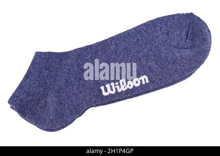 Kamchatka, Russie 10 2019 : Jule marque Wilson sport socks isolé sur fond blanc Banque D'Images