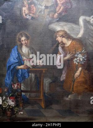 La peinture est de l'annonciation par Oswald Onghers à Würzburg cathédrale dédiée à Saint Kilian, Bavière, Allemagne Banque D'Images