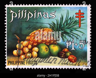 Timbre émis aux Philippines à partir de la série de fruits philippins, vers 1972 Banque D'Images