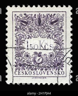 Le timbre imprimé en Tchécoslovaquie montre la valeur des nombres, série de timbres à échéance, vers 1954 Banque D'Images
