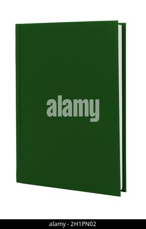 Livre de couverture rigide vert vertical sur blanc avec passe-cheveux Banque D'Images