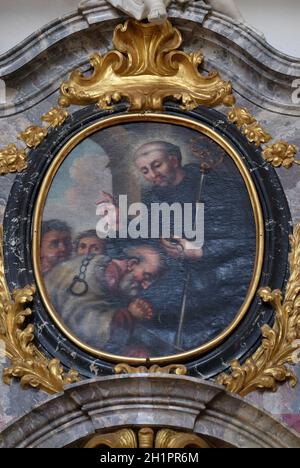 Les chaînes de Saint Léonard, Saint John l'autel Nepomuk dans la Basilique de Saint Martin et Oswald à Weingarten, Allemagne Banque D'Images