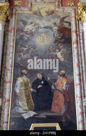 Saint Ignace de Loyola, saint Stanislas et Saint François Borgia, saint Ignace autel dans l'église jésuite de Saint François Xavier, à Lucerne, Suisse Banque D'Images