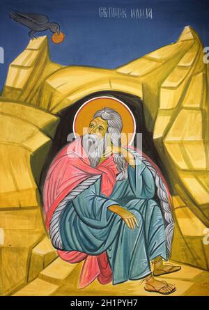 Prophète Elie sur le Mont Horeb, fresque dans l'église de Saint Paraskeva des Balkans près de Saint Naum Monastère, Ohrid en Macédoine Banque D'Images