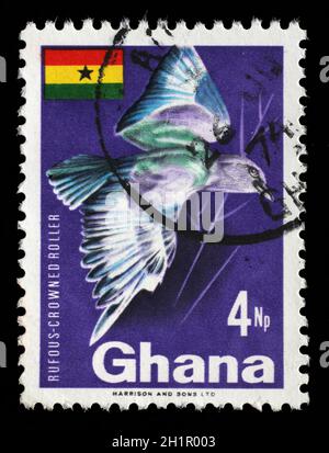 Timbres en Ghana montre Bruant à rouleau (Coracias naevia couronné), vers 1967 Banque D'Images