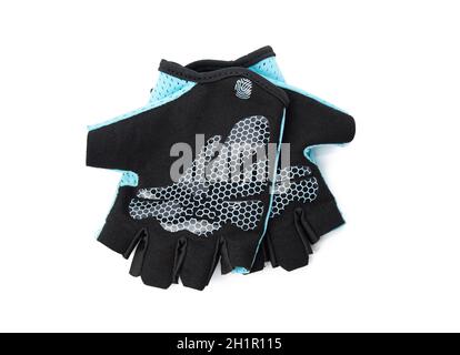 gants de sport en tissu bleu pour l'entraînement physique et le cyclisme isolés sur fond blanc Banque D'Images