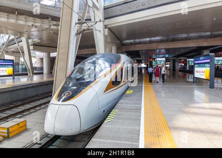 Beijing, Chine - 29 septembre 2019 : train à grande vitesse Fuxing Gare de Beijing South en Chine. Banque D'Images