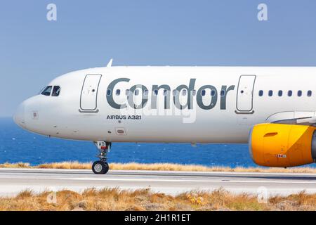 Héraklion, Grèce - 17 septembre 2018 : avion A321 de Condor Airbus à l'aéroport d'Héraklion (HER) en Grèce. Airbus est un fabricant européen d'avions b Banque D'Images