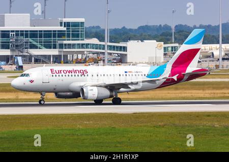 Munich, Allemagne - 20 juillet 2019 : Eurowings Airbus A319 à l'aéroport de Munich (MUC) en Allemagne. Airbus est un fabricant européen d'avions basé à i Banque D'Images