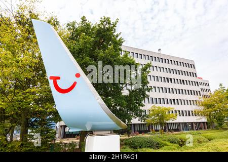 Hanovre, Allemagne - 9 août 2020 : siège de TUIfly à l'aéroport de Hanovre en Allemagne. Banque D'Images