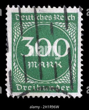 Timbres en Allemagne montre valeur numérique, vers 1923. Banque D'Images