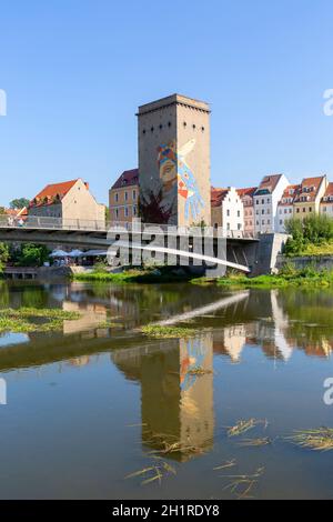 Zgorzelec, Pologne - 22 septembre 2020 : Pont de la vieille ville sur la Nysa Luzycka (Lusatien Neisse) , frontière entre la Pologne et l'Allemagne.Décharge Banque D'Images