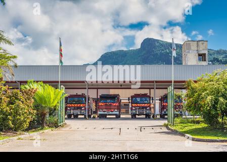 Victoria, île de Mahé, Seychelles - Seychelles Décembre 15,2015 : Station d'incendie et de sauvetage à l'île de Mahé, Seychelles. Banque D'Images