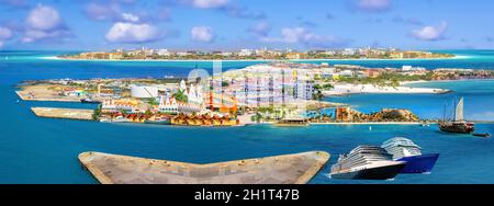 Collage depuis la vue sur Oranjestad à Aruba - magnifique île des Caraïbes. Banque D'Images