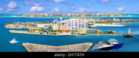 Collage depuis la vue sur Oranjestad à Aruba - magnifique île des Caraïbes. Banque D'Images