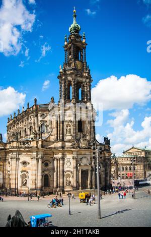 L'ancienne ville de Dresde, Allemagne. Centre historique et culturel de l'Europe. Cathédrale de la Sainte Trinité, alias Hofkirche Kahedrale Sanctissimae tr Banque D'Images