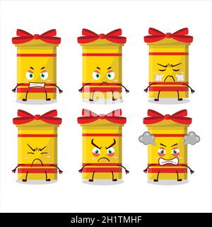 Personnage de dessin animé jaune de boîte-cadeau longue avec diverses expressions de colère.Illustration vectorielle Illustration de Vecteur