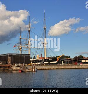 Fregatten Jylland. Célèbre vieux gréement situé dans Ebelstoft, Danemark. Banque D'Images