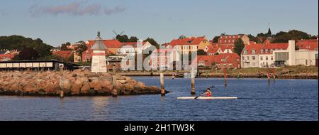 Harbour et maisons à Ebeltoft, Djursland. Banque D'Images