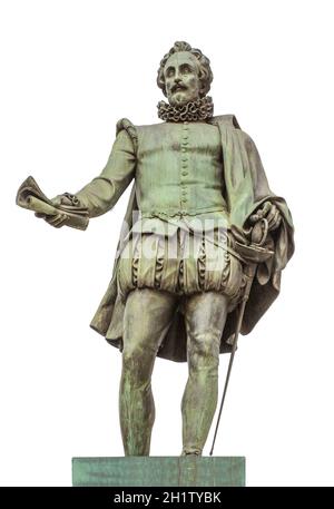 Statue de Miguel de Cervantes Saavedra. Érigé en face du Congrès espagnol des députés, Madrid. Par Antonio Sola en 1835 Banque D'Images