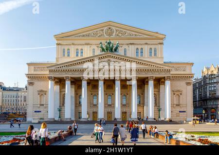 Moscou, Russie - 15 septembre 2018 : Théâtre Bolchoï sur la place Teatralnaya à Moscou, Russie. Célèbre et magnifique Ballet russe et site culturel Banque D'Images