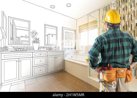 Face à l'entrepreneur principal salle de bains personnalisés Dessin et Photo graduation. Banque D'Images