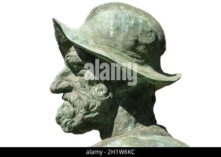 Statue de Francisco Pizarro. Gros plan du profil. Conquérant espagnol de l'Empire Inca. Fabriqué par Estanislao Garcia en 2003 Banque D'Images