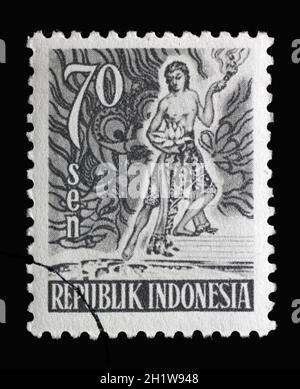 Timbre imprimé en Indonésie montre Spirit of Indonesia, série Views, vers 1953 Banque D'Images