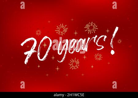 carte de 70 ans, bannière.70ème anniversaire salutation calligraphie rayée texte, mots, étoiles dorées.Imprimé invitation à la main.Manuscrit Illustration de Vecteur