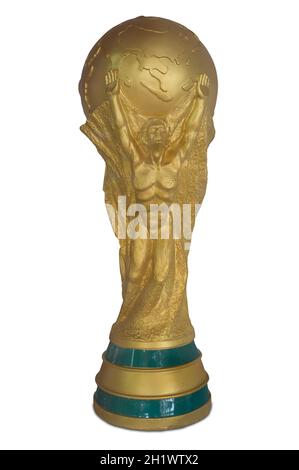 Réplique du trophée de la coupe du monde de la FIFA. Isolé Banque D'Images